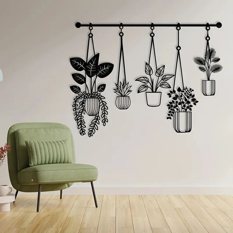 Hanging Garden Planter Wall Art — Laser-cut Iron & Rod · Powder-Coat Black, XANVOR, Moradabad