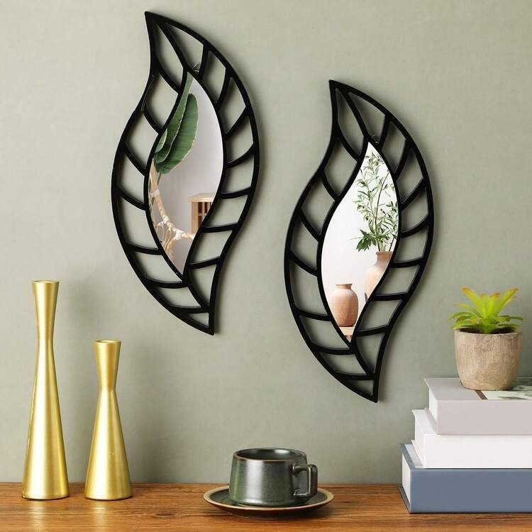 Leaf Mirror Duo — Set of 2 — Iron Frame · Mirror Glass · Powder-Coat Black, XANVOR, Moradabad