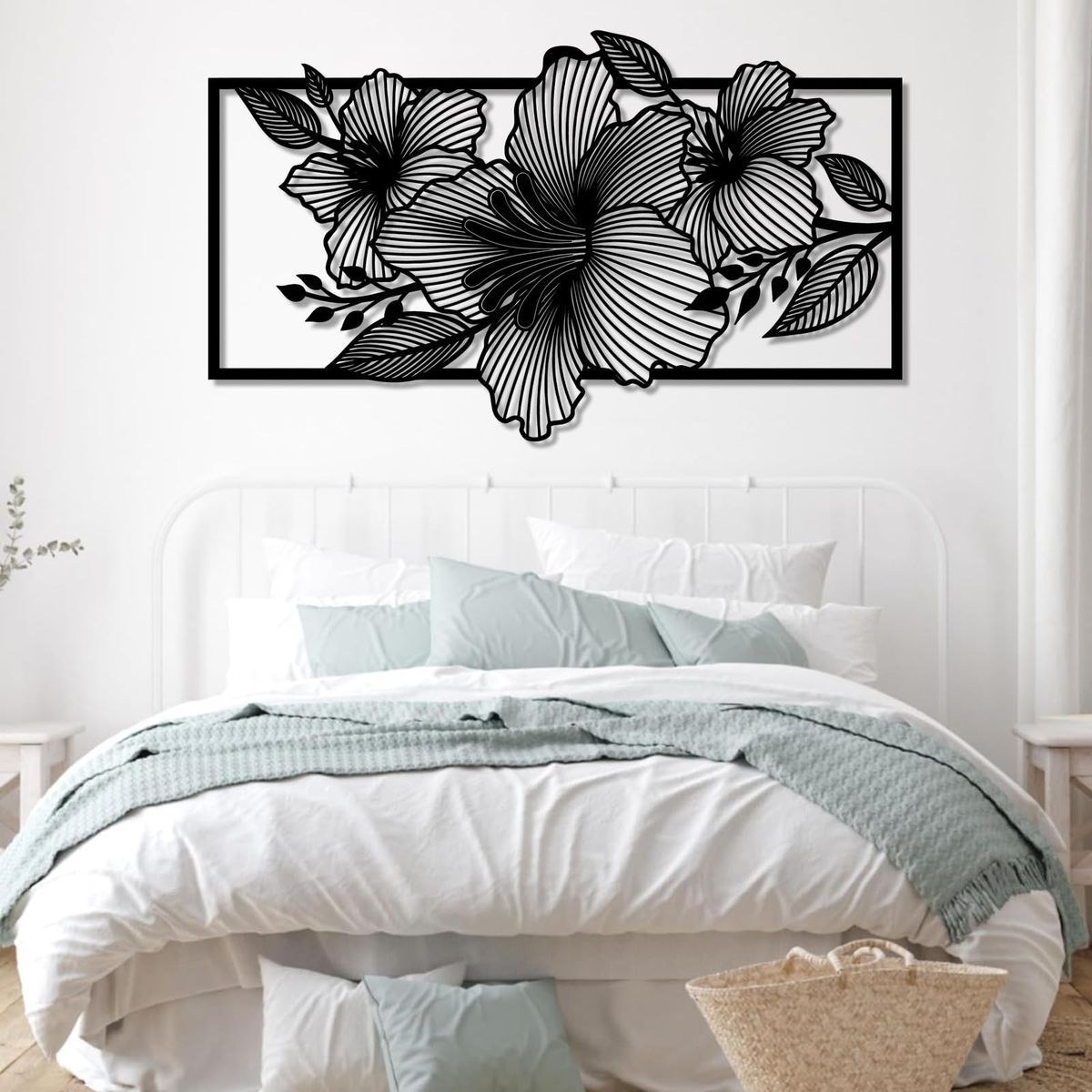 Hibiscus Horizon Panel — Laser-cut Iron · Powder-Coat Black, XANVOR, Moradabad