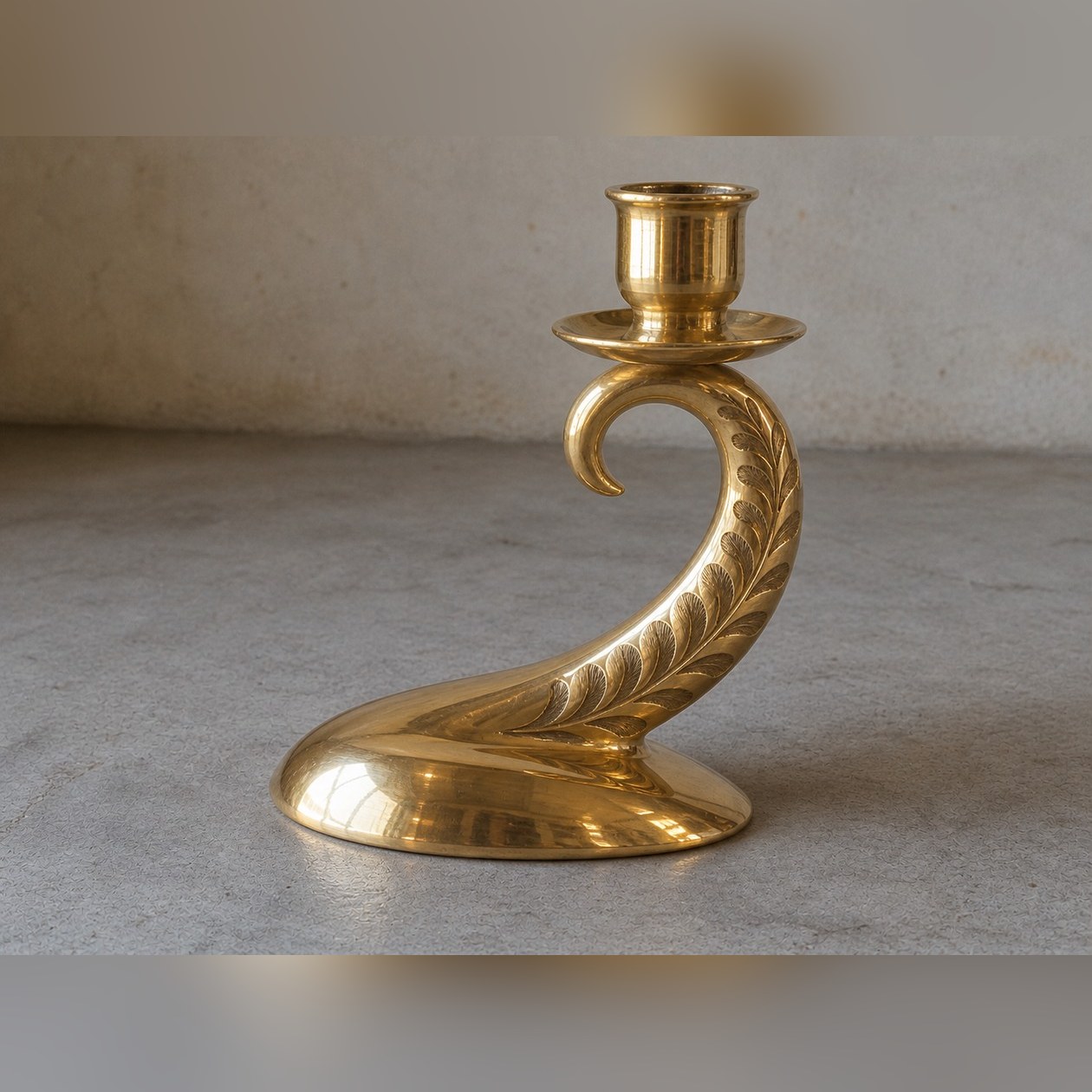 Fern Crozier Candleholder — Brass · Hand-polished, XANVOR, Moradabad