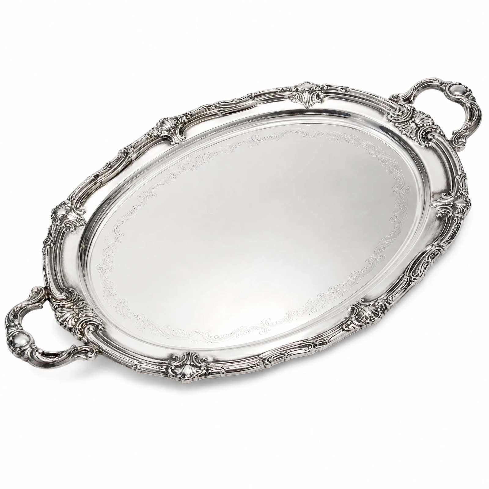 Baroque Oval Tray with Cast Handles