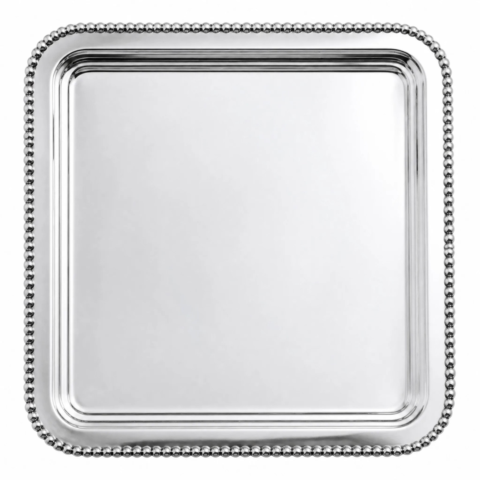 Beaded Square Tray, 30 cm — Silver Plated · Polished Silver, XANVOR, Moradabad