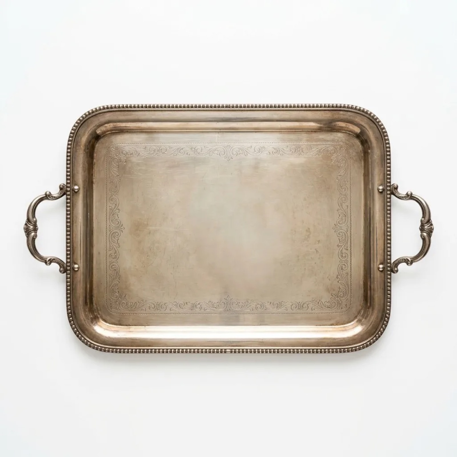 Beaded Rectangular Tray with Scroll Handles
