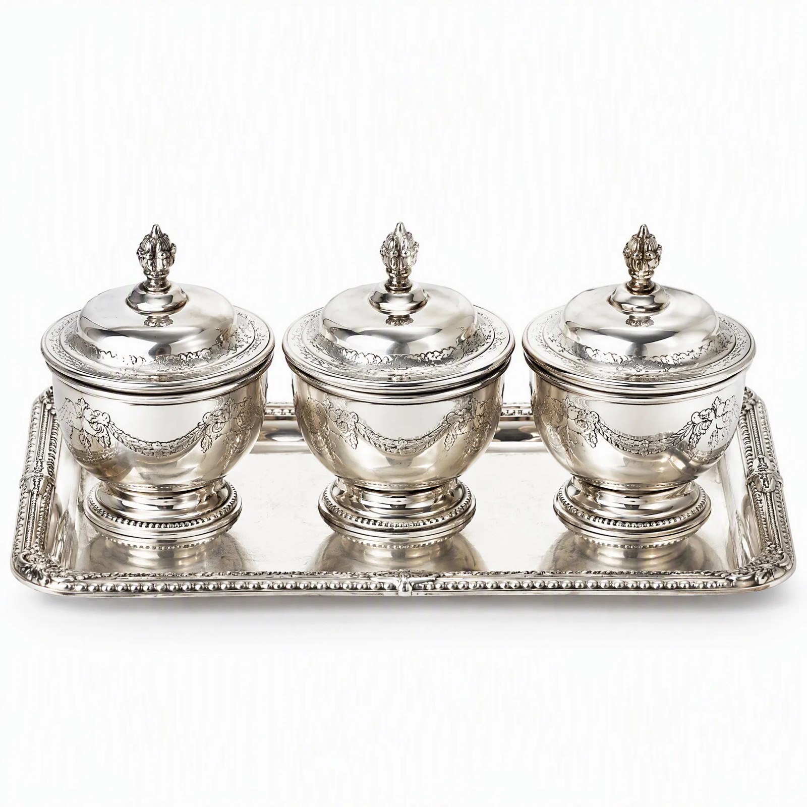 Heirloom Condiment Set, Three Pots and Tray