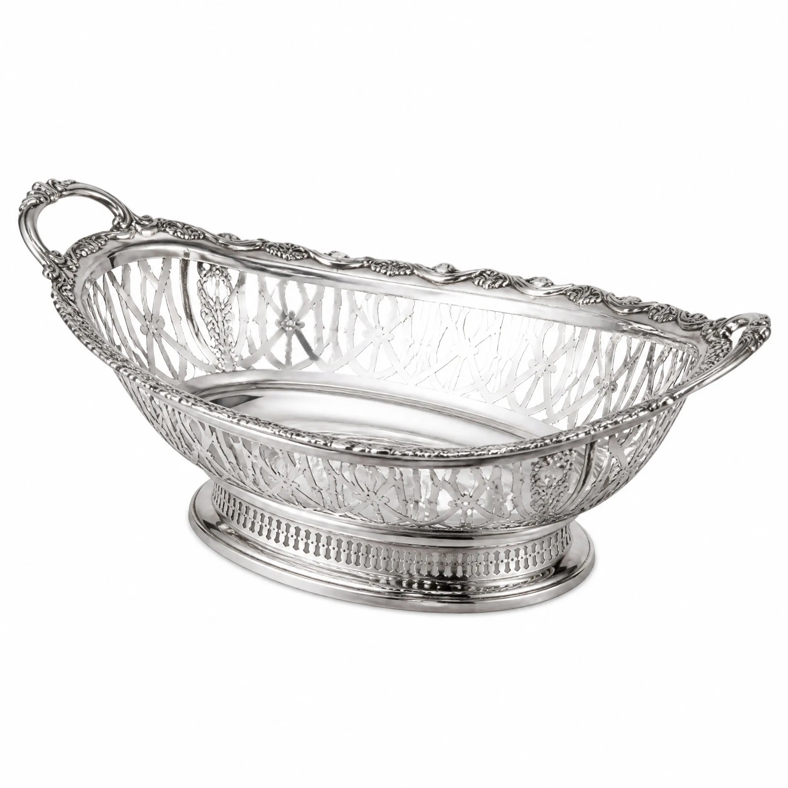 Pierced Oval Bread Basket on Pedestal Foot