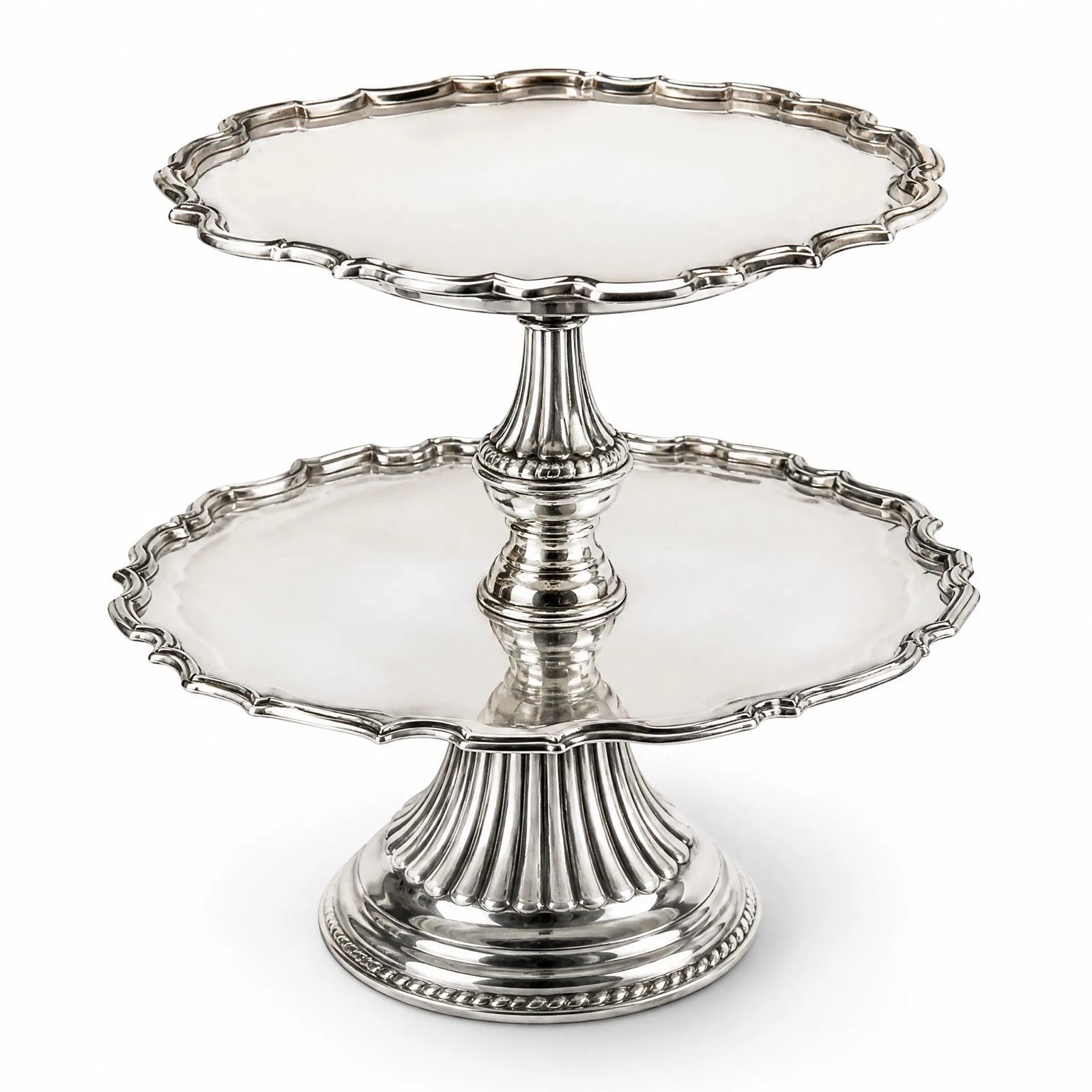 Two-Tier Chippendale Cake Stand — Silver Plated · Polished Antique, XANVOR, Moradabad