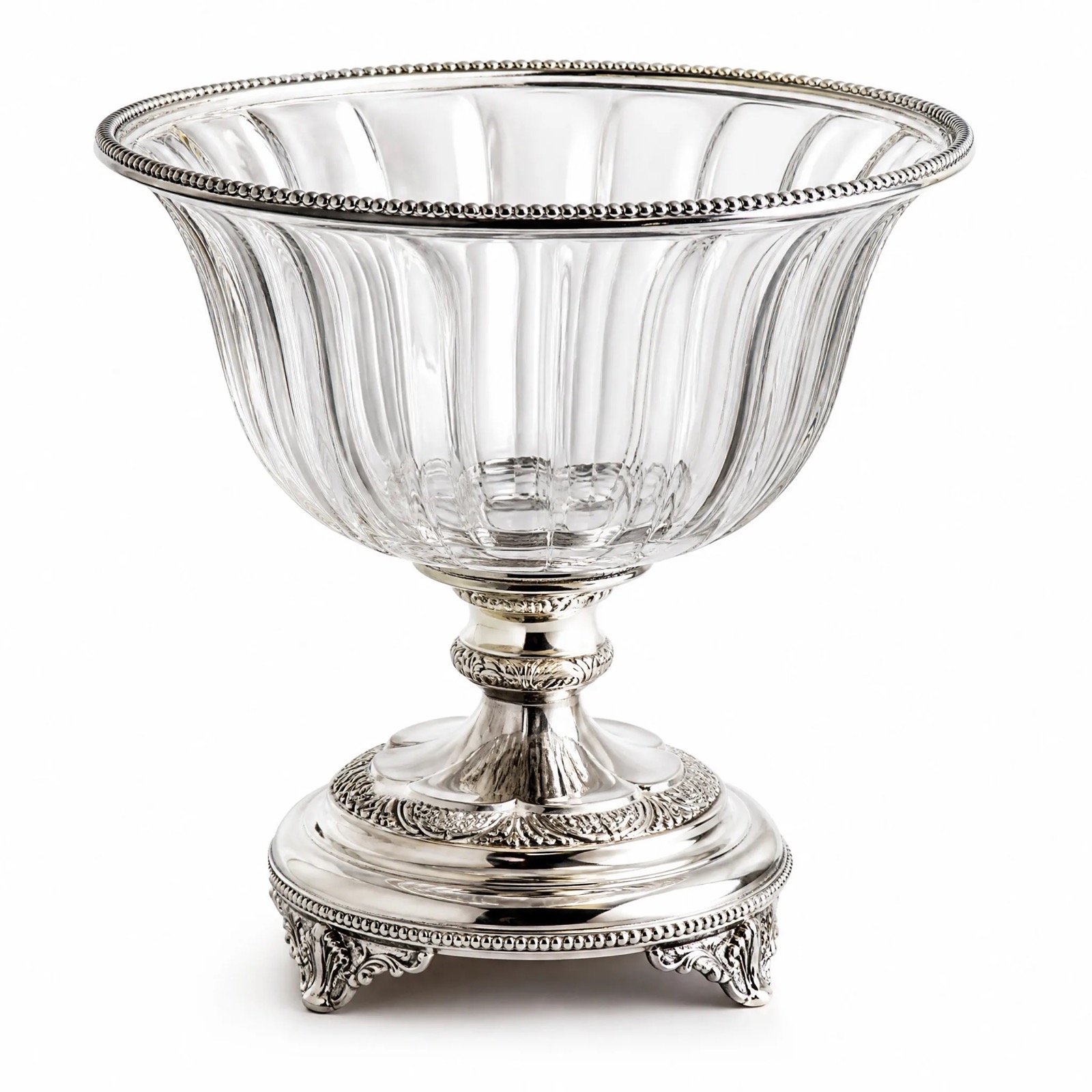Fluted Glass Footed Bowl on Cast Silver Base