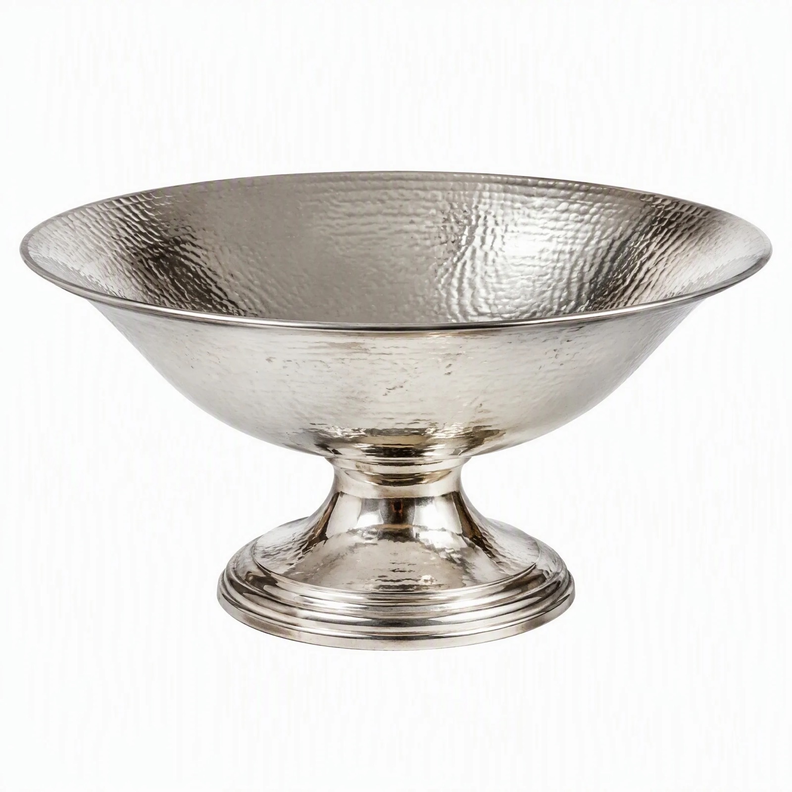 Hammered Footed Fruit Bowl, 28 cm — Silver Plated · Hammered Finish, XANVOR, Moradabad