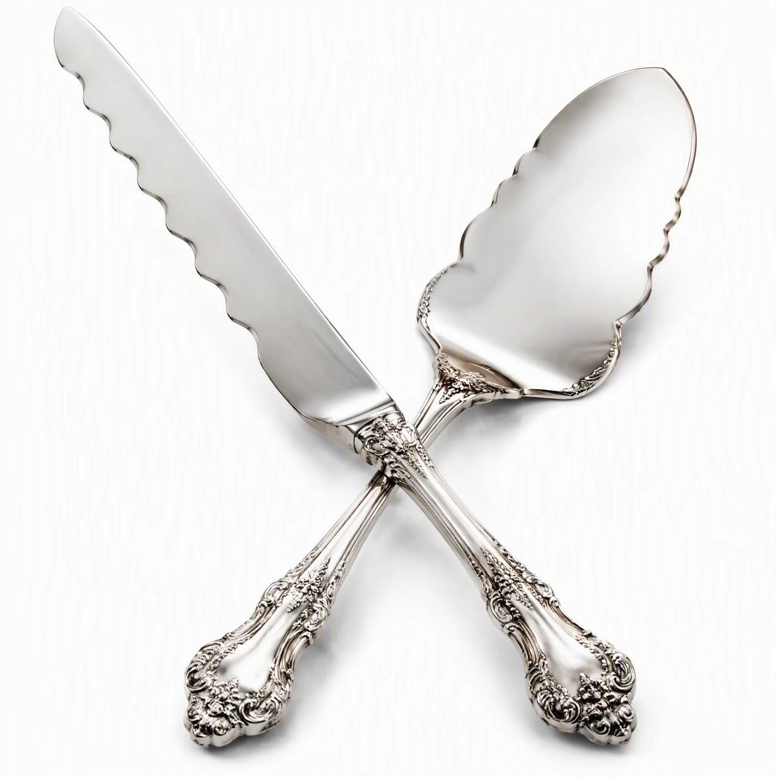Rosette Cake Knife and Server, Two Pieces