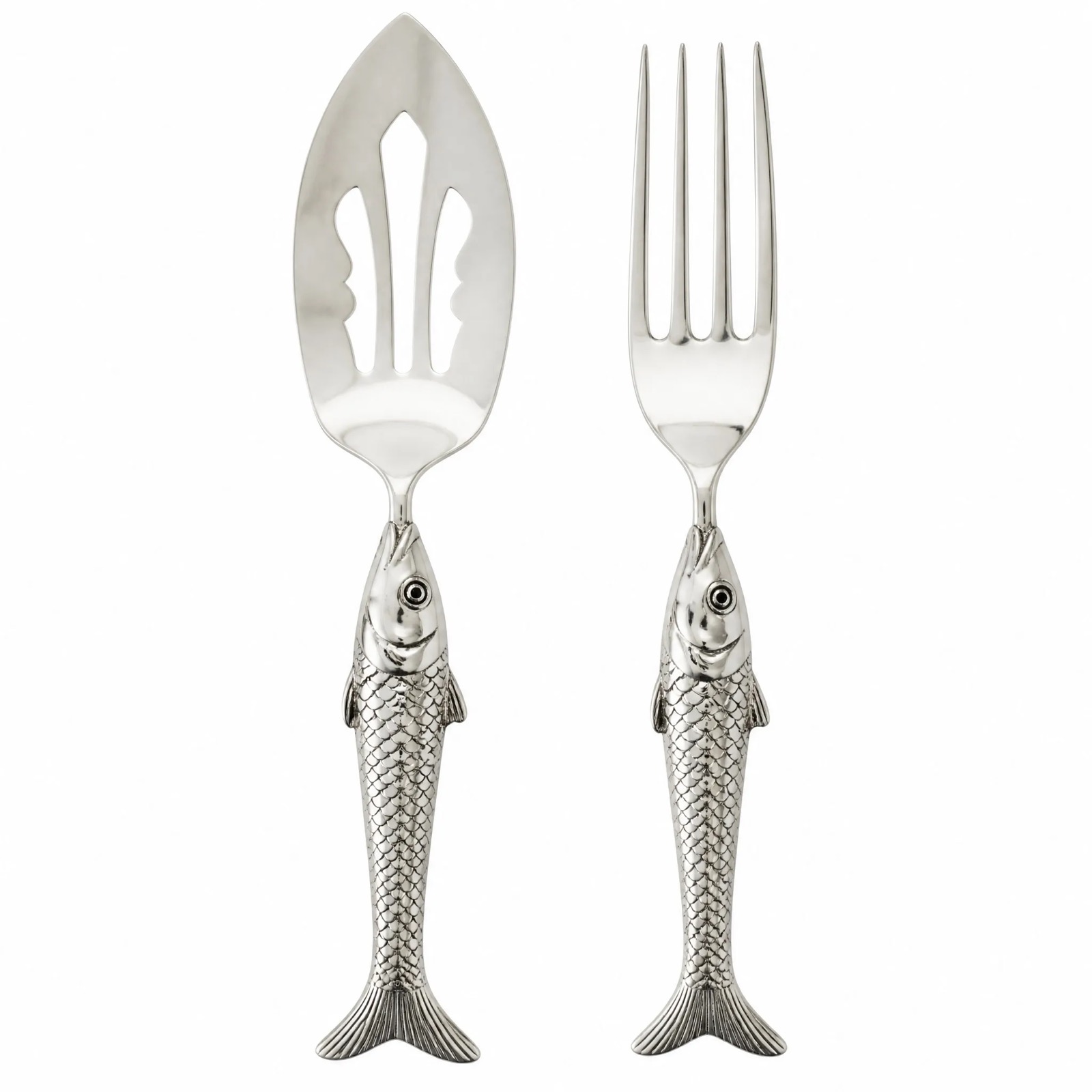 Angler Fish Serving Set — Silver Plated · Polished Antique, XANVOR, Moradabad