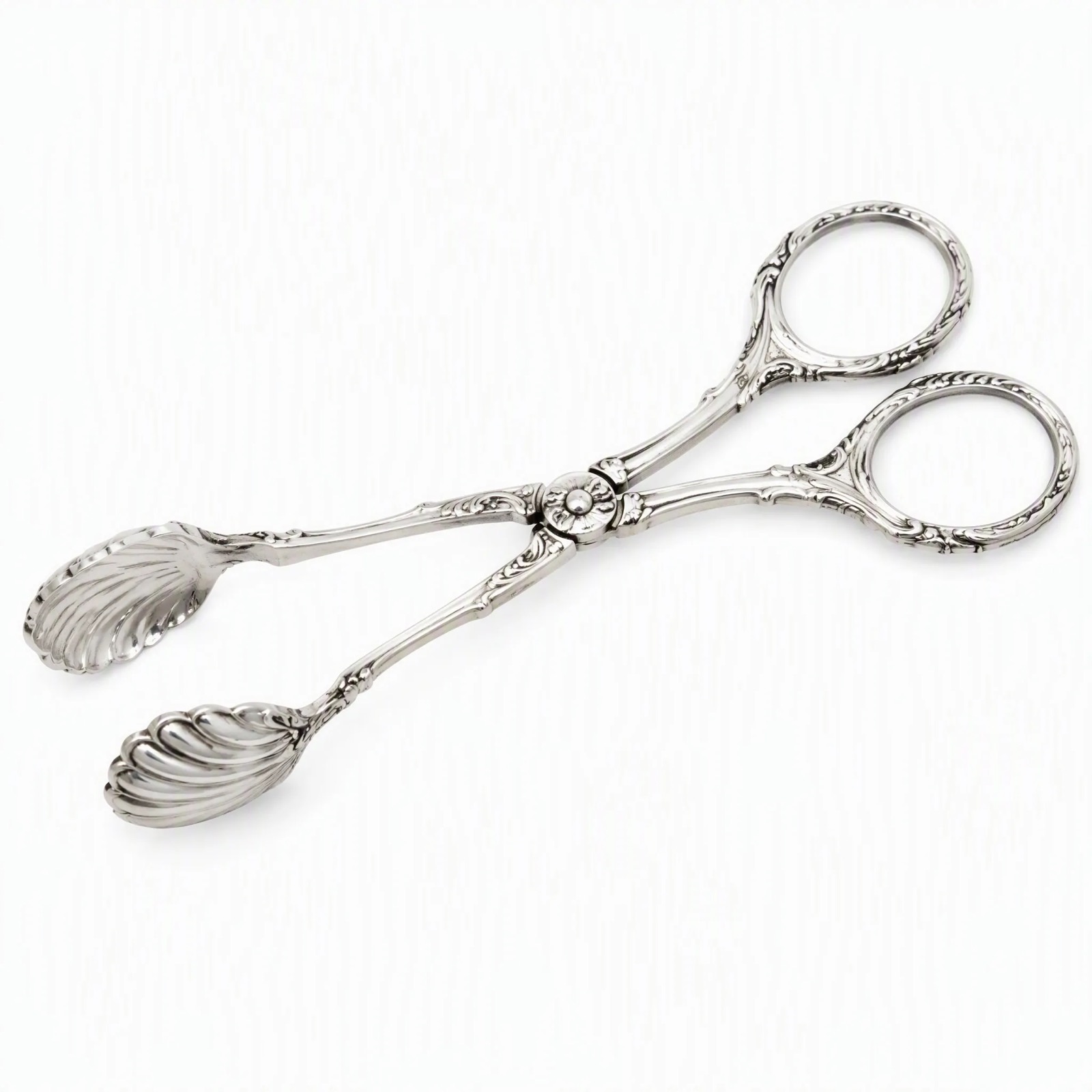 Regency Shell-Bowl Serving Tongs — Silver Plated · Polished Antique, XANVOR, Moradabad