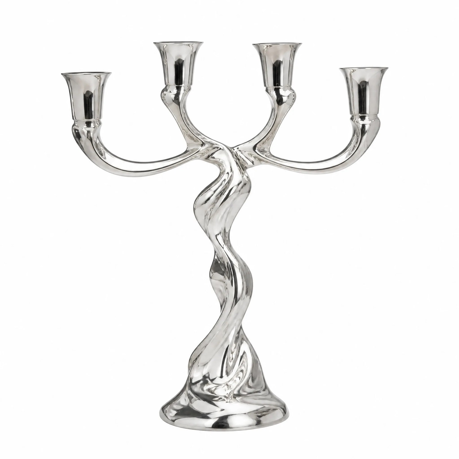 Torsion Four-Arm Candelabra — Silver Plated · Polished Silver, XANVOR, Moradabad