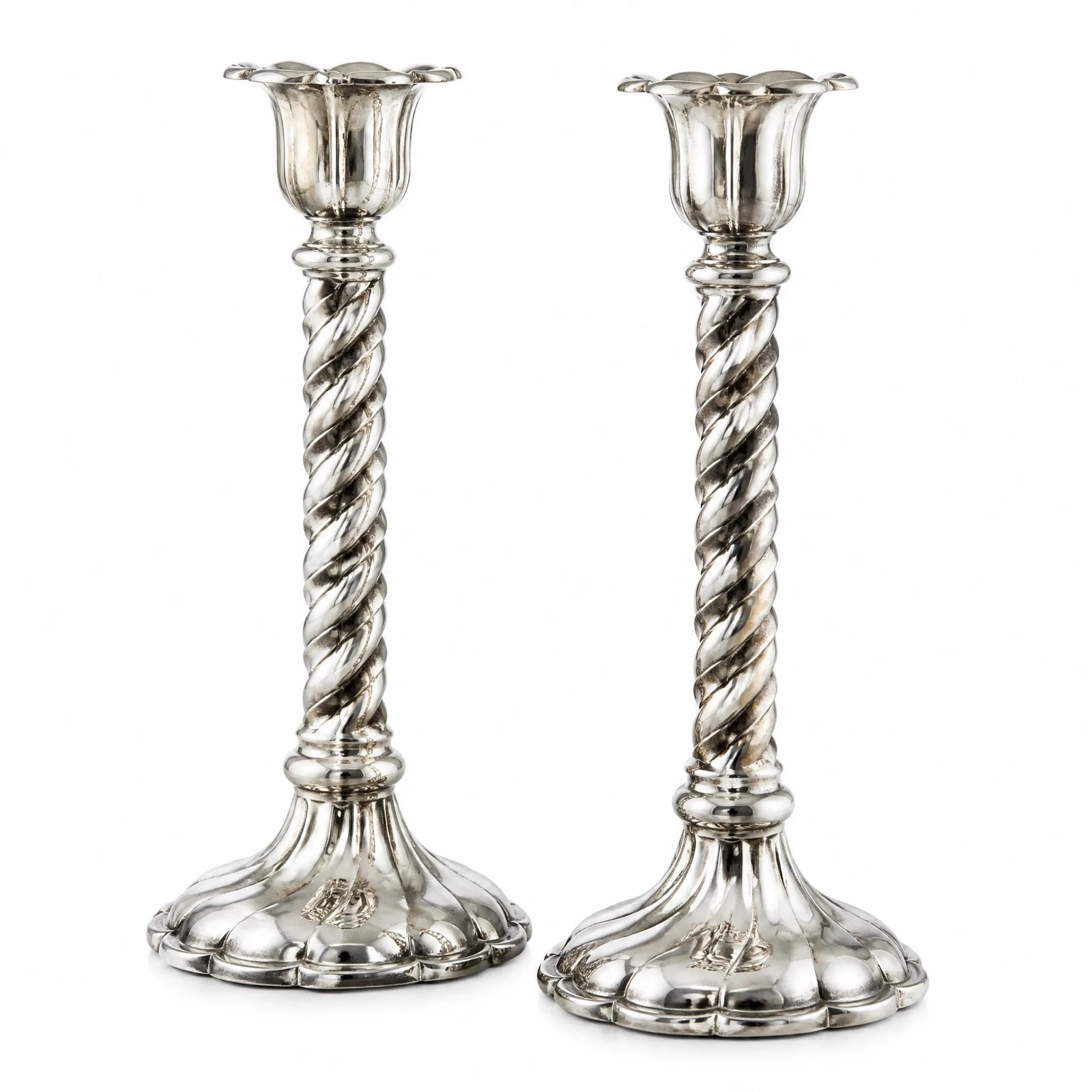 Torsade Spiral Candlesticks, Pair — Silver Plated · Polished Antique, XANVOR, Moradabad