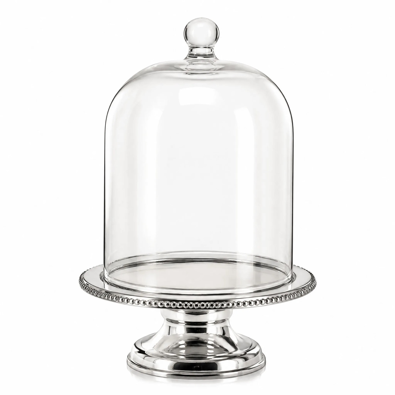 Belle Glass Cloche on Footed Stand — Silver Plated · Polished Silver · Clear Glass, XANVOR, Moradabad