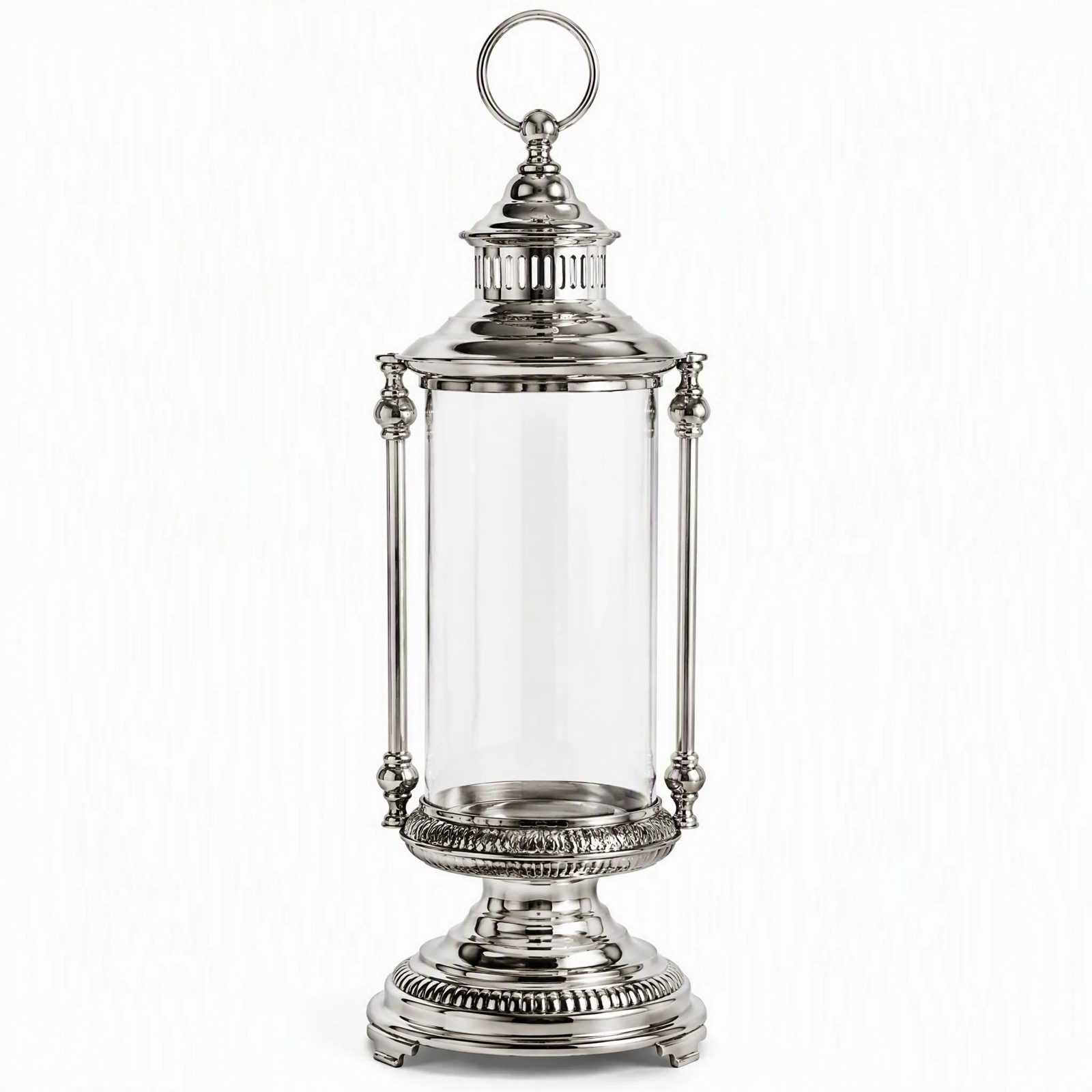 Regency Hurricane Lantern — Silver Plated · Polished Antique · Clear Glass, XANVOR, Moradabad