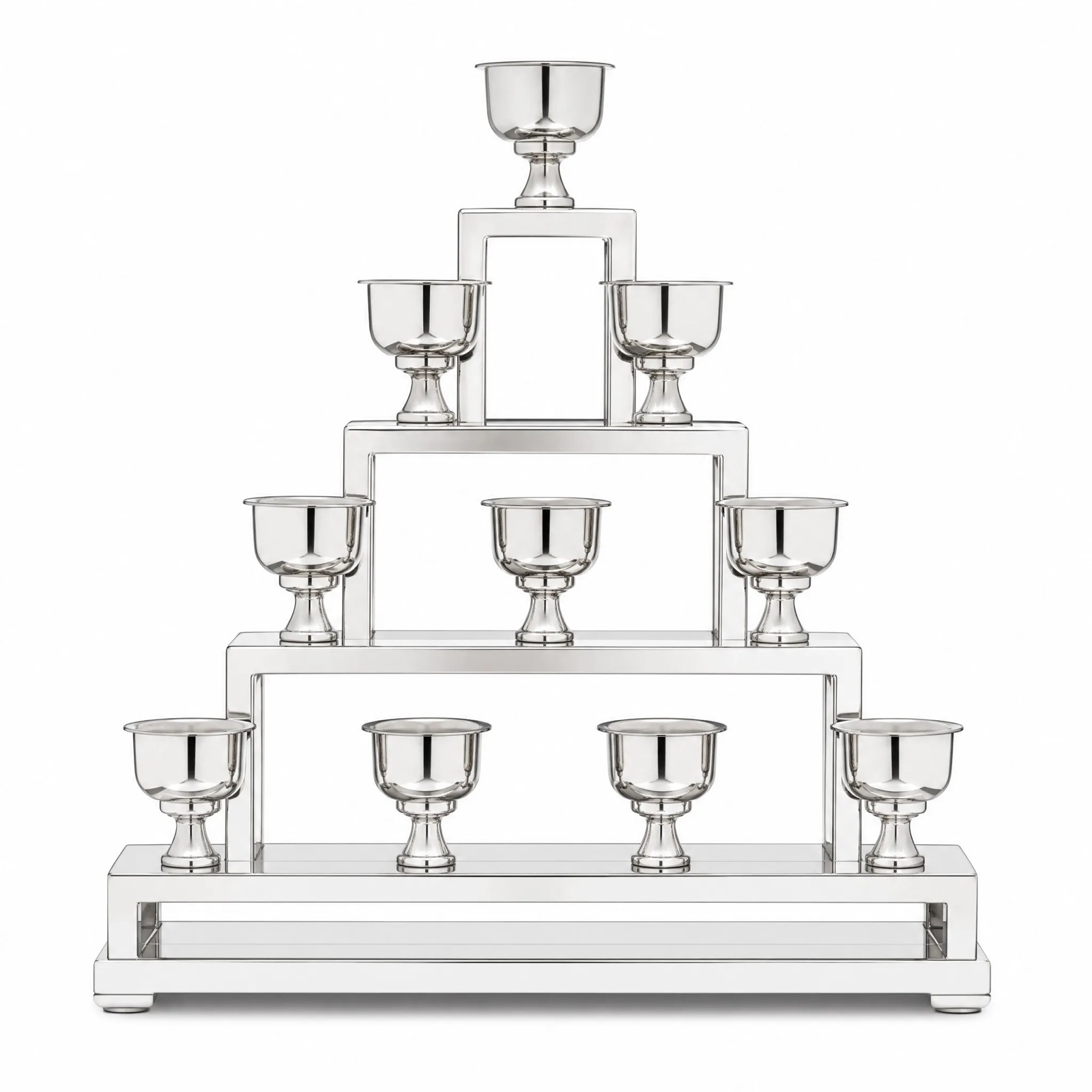 Ziggurat Ten-Light Candle Pyramid — Silver Plated · Polished Silver, XANVOR, Moradabad
