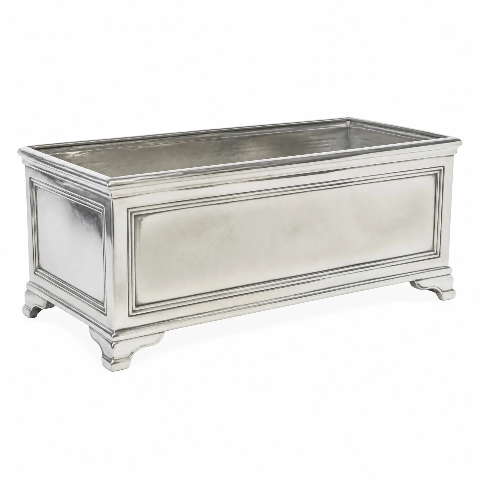 Panelled Trough Planter — Silver-Plated Metal · Polished Antique, XANVOR, Moradabad