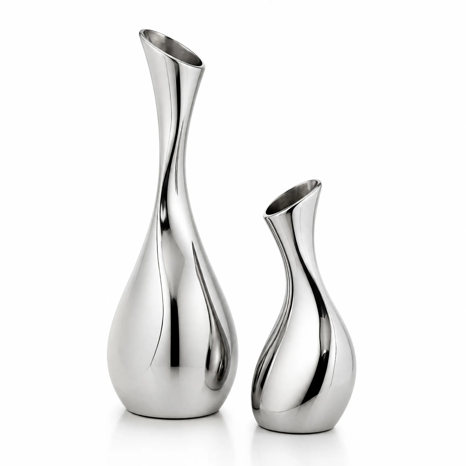 Ewer Vase Pair — Silver-Plated Metal · Polished Silver, XANVOR, Moradabad