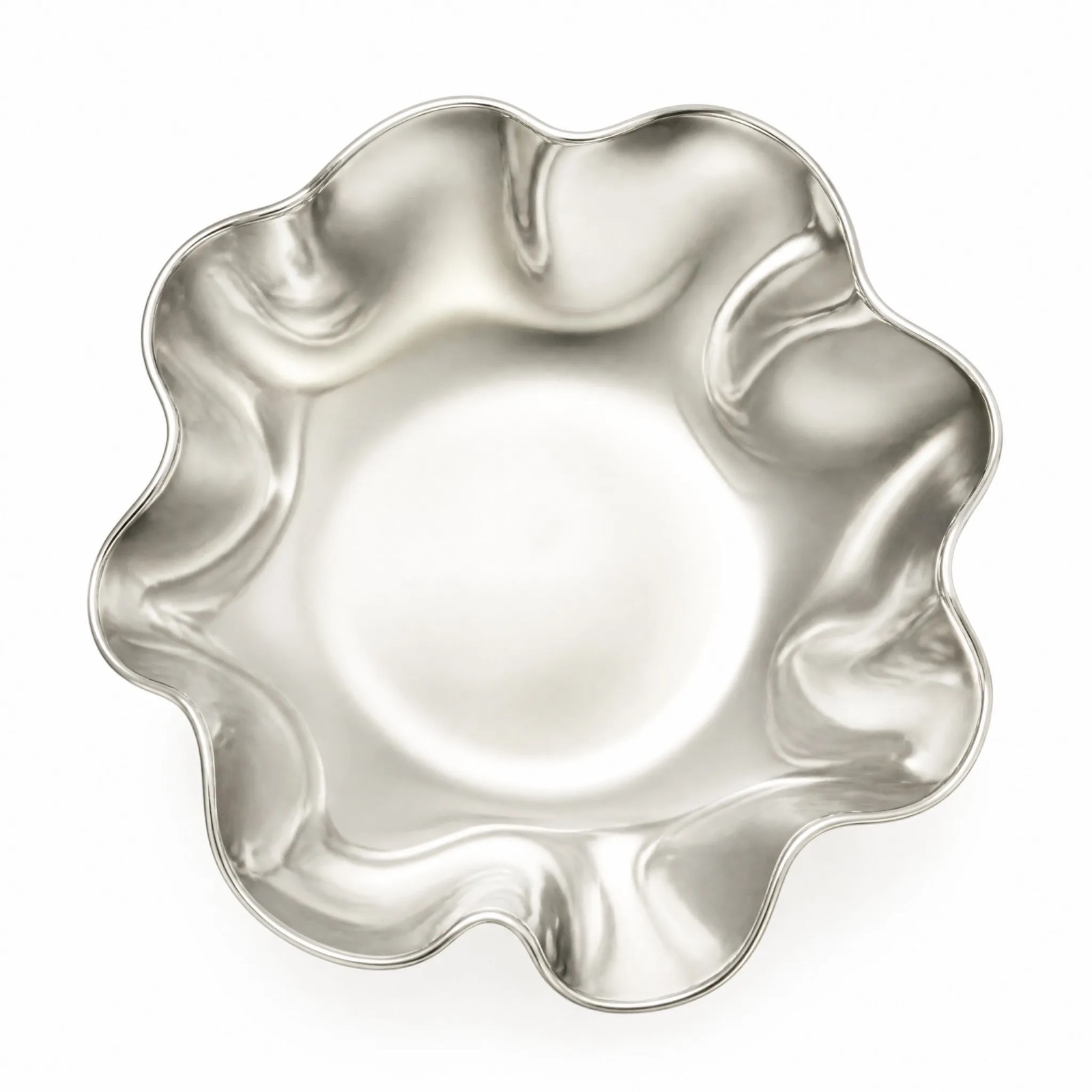 Petal-Rim Serving Bowl — Silver-Plated Brass · Polished Silver, XANVOR, Moradabad
