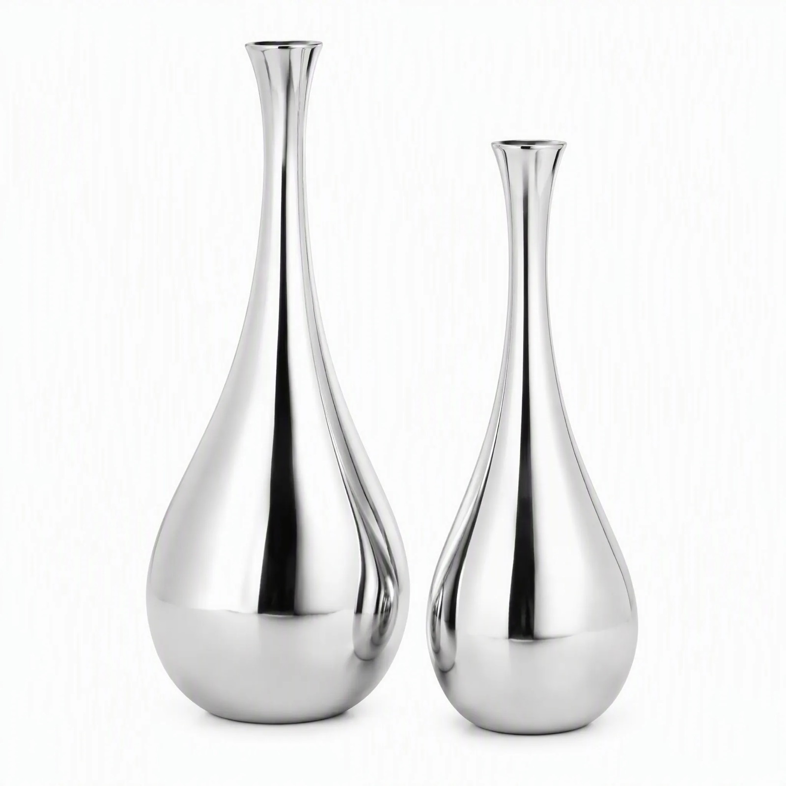 Teardrop Vase Pair — Silver-Plated Metal · Polished Silver, XANVOR, Moradabad