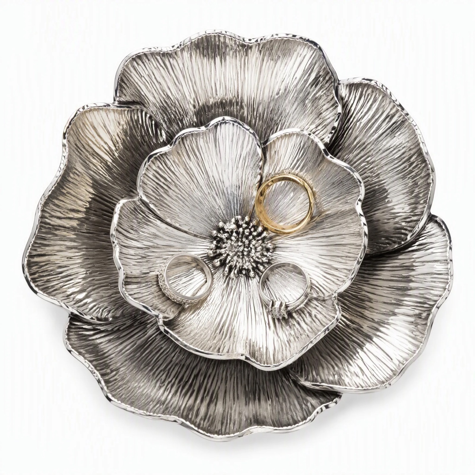 Poppy Ring Dish — Silver Plated · Polished Silver, XANVOR, Moradabad