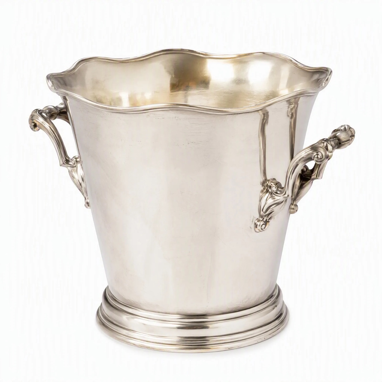 Scalloped Champagne Bucket — Silver Plated · Polished Antique, XANVOR, Moradabad