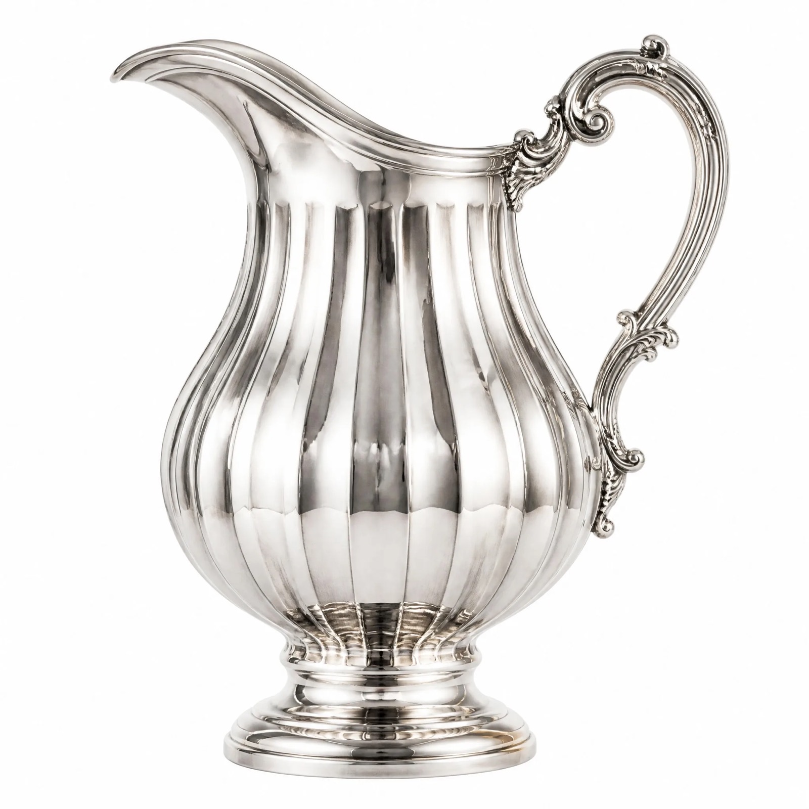 Fluted Silver Water Pitcher — Silver Plated · Polished Antique, XANVOR, Moradabad