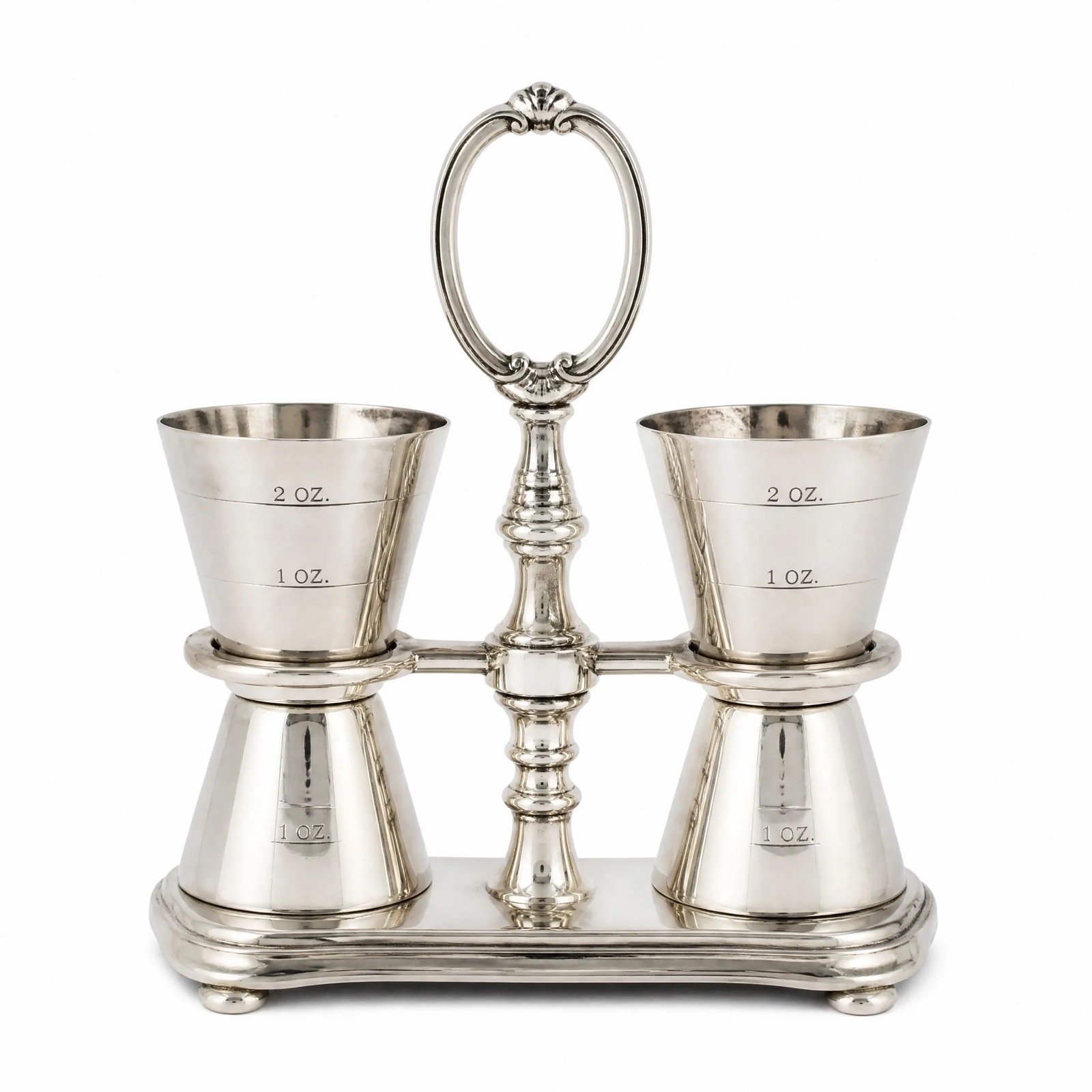 Silver Jigger Set with Caddy — Silver Plated · Polished Antique, XANVOR, Moradabad