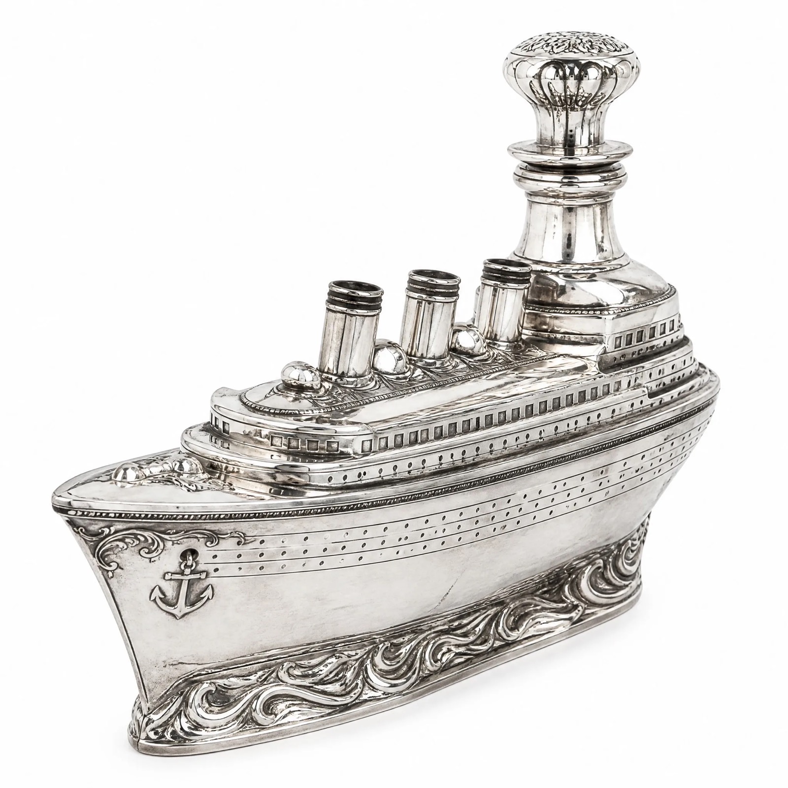 Ocean Liner Decanter — Silver Plated · Polished Antique, XANVOR, Moradabad