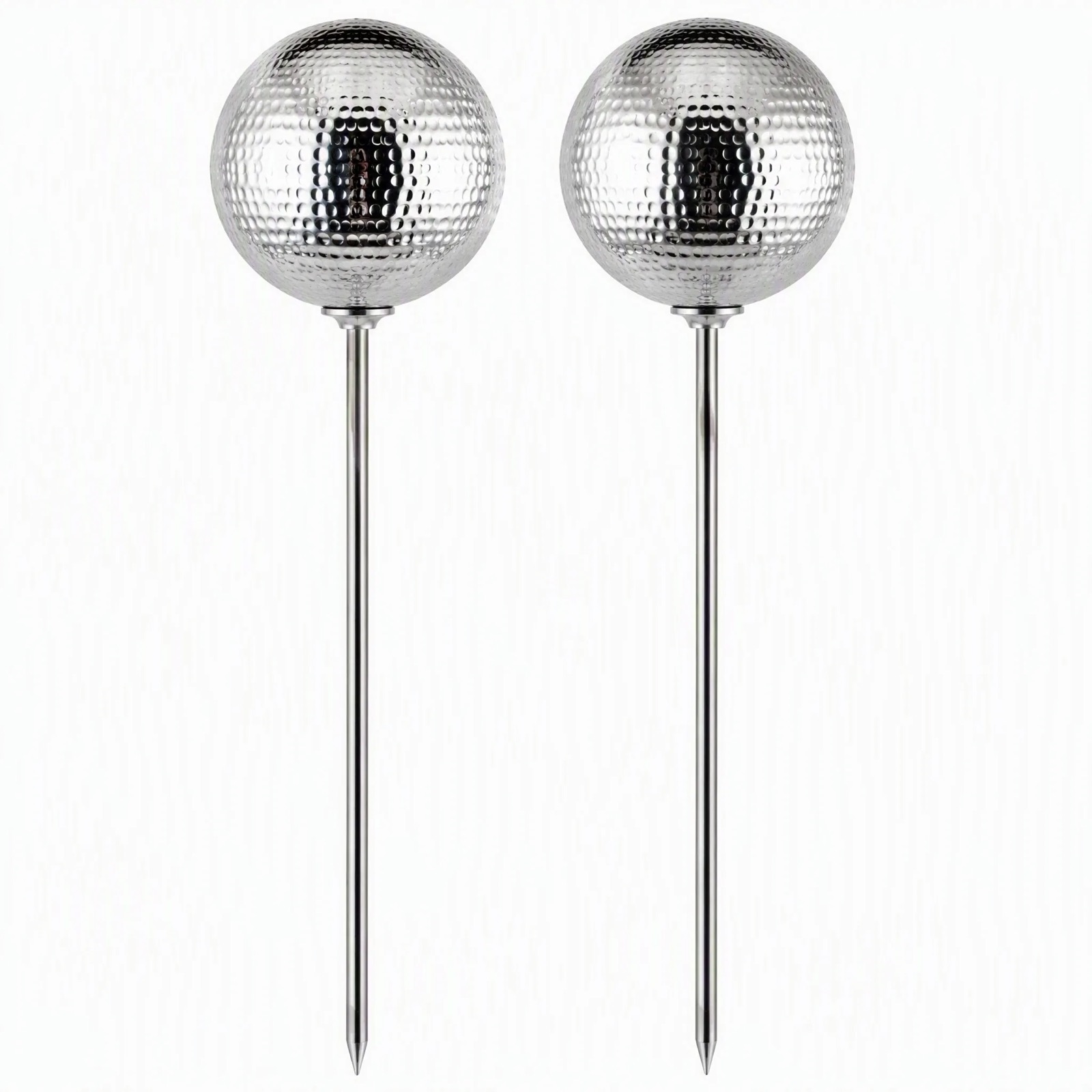 Hammered Sphere Garden Stakes, Pair — Silver Plated · Polished Silver, XANVOR, Moradabad