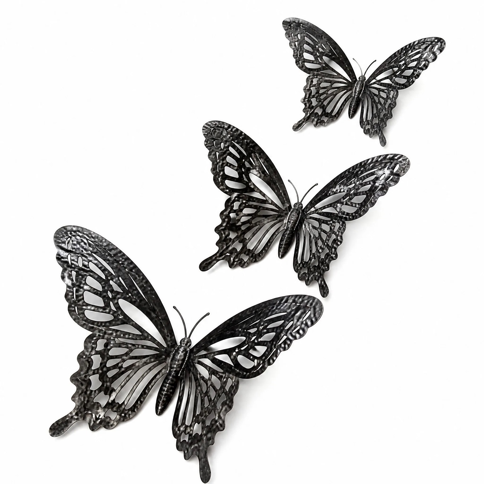Pierced Butterfly Wall Set, Three Pieces — Pierced Iron Sheet · Dark Charcoal, XANVOR, Moradabad