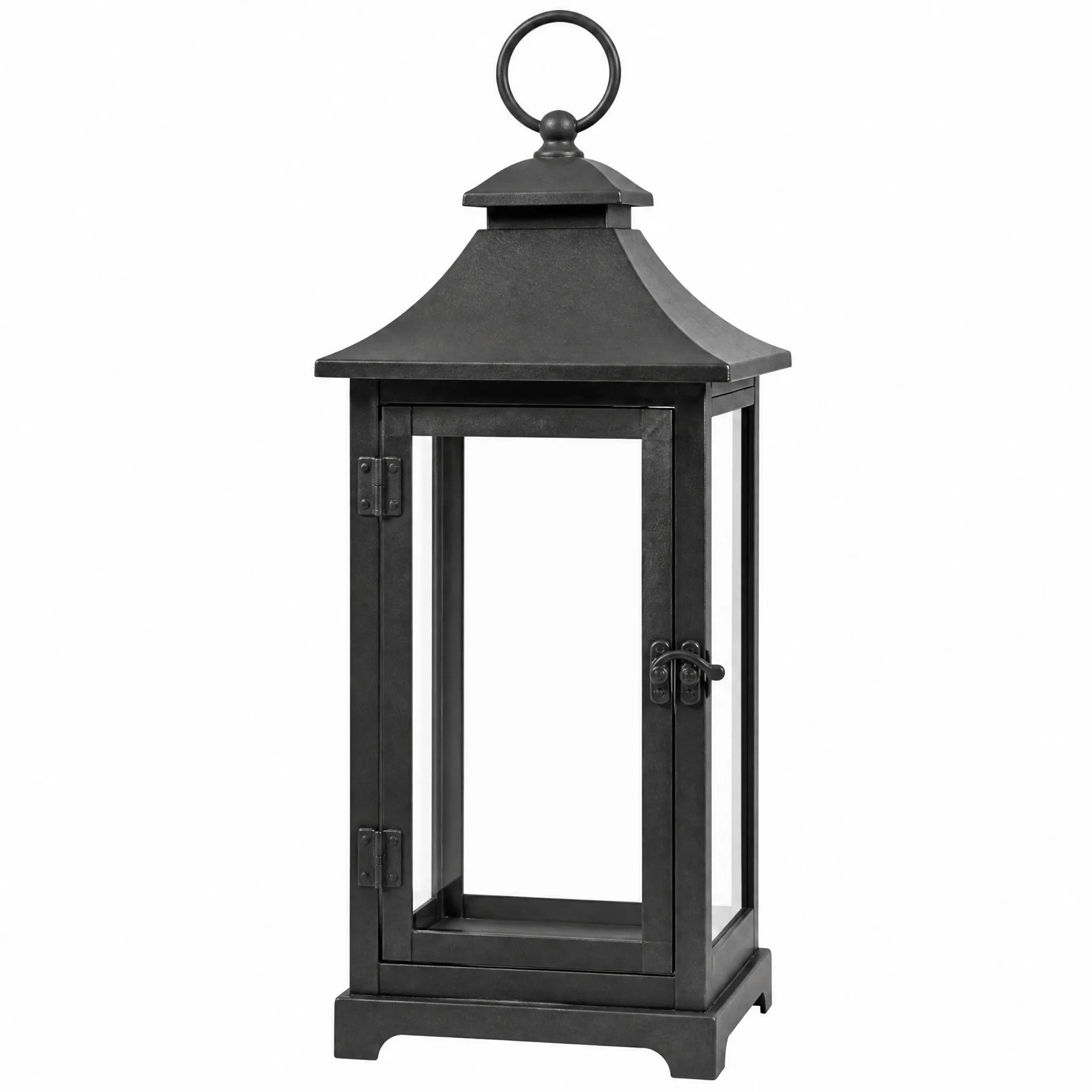 Glazed Iron Candle Lantern — Wrought Iron + Glass · Dark Charcoal, XANVOR, Moradabad