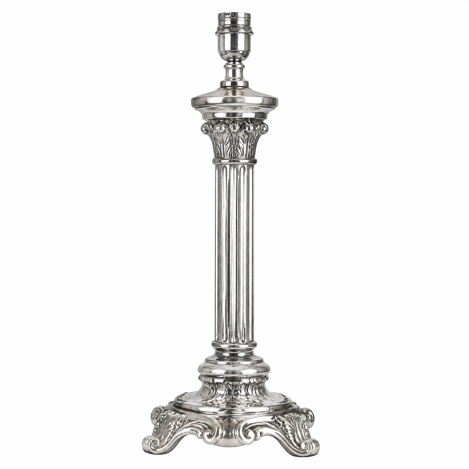 Fluted Column Lamp Base — Silver Plated · Polished Antique, XANVOR, Moradabad