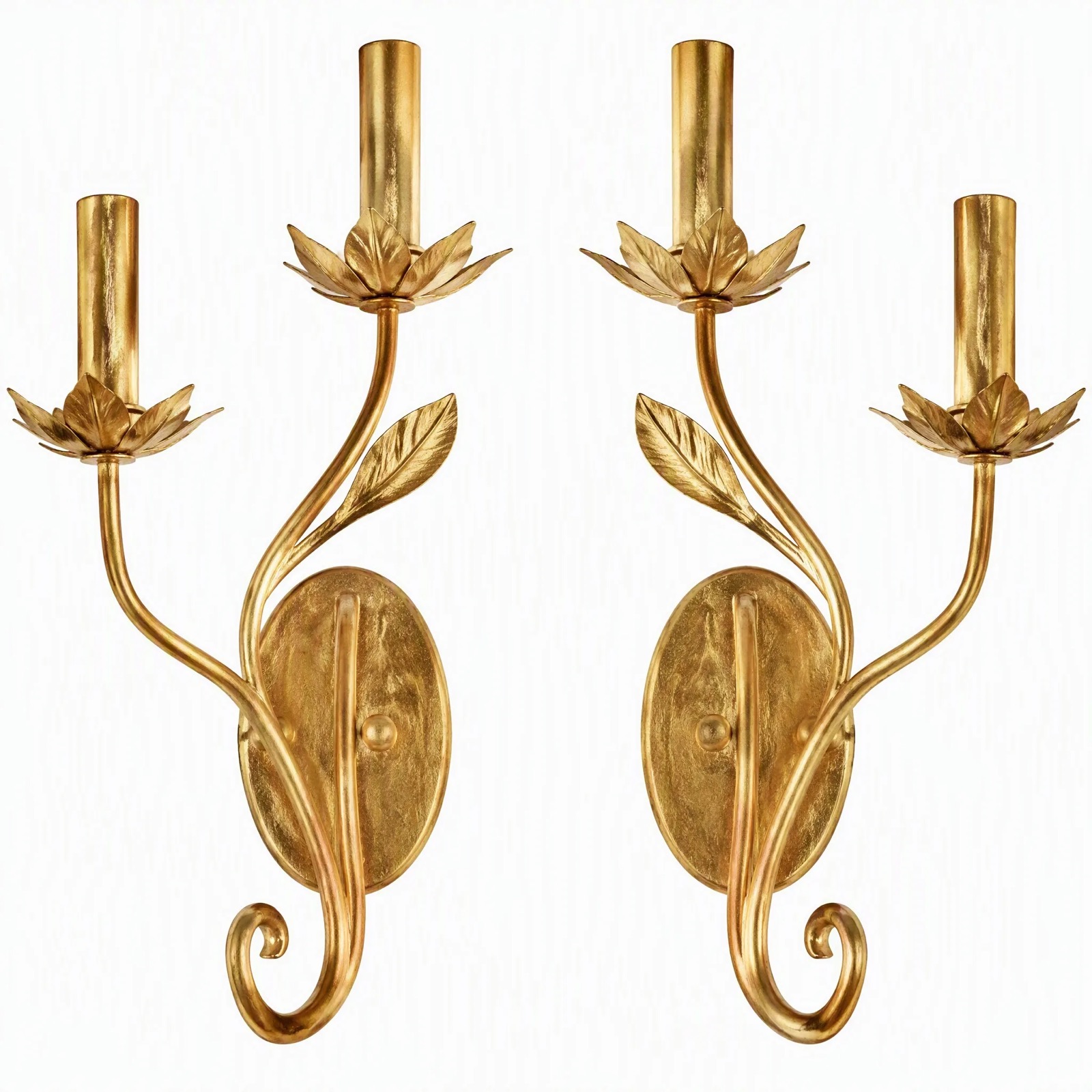 Leaf Twin-Arm Sconces, Pair — Cast Metal · Antique Gold, XANVOR, Moradabad