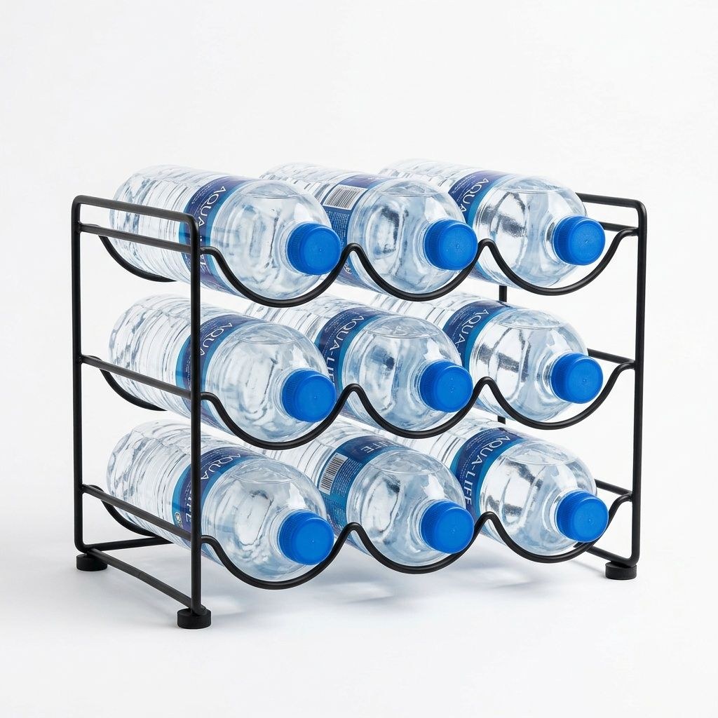 9-Bottle Fridge-Shelf Stackable Bottle Cradle — Powder-coated steel wire · Silicone feet, XANVOR, Moradabad