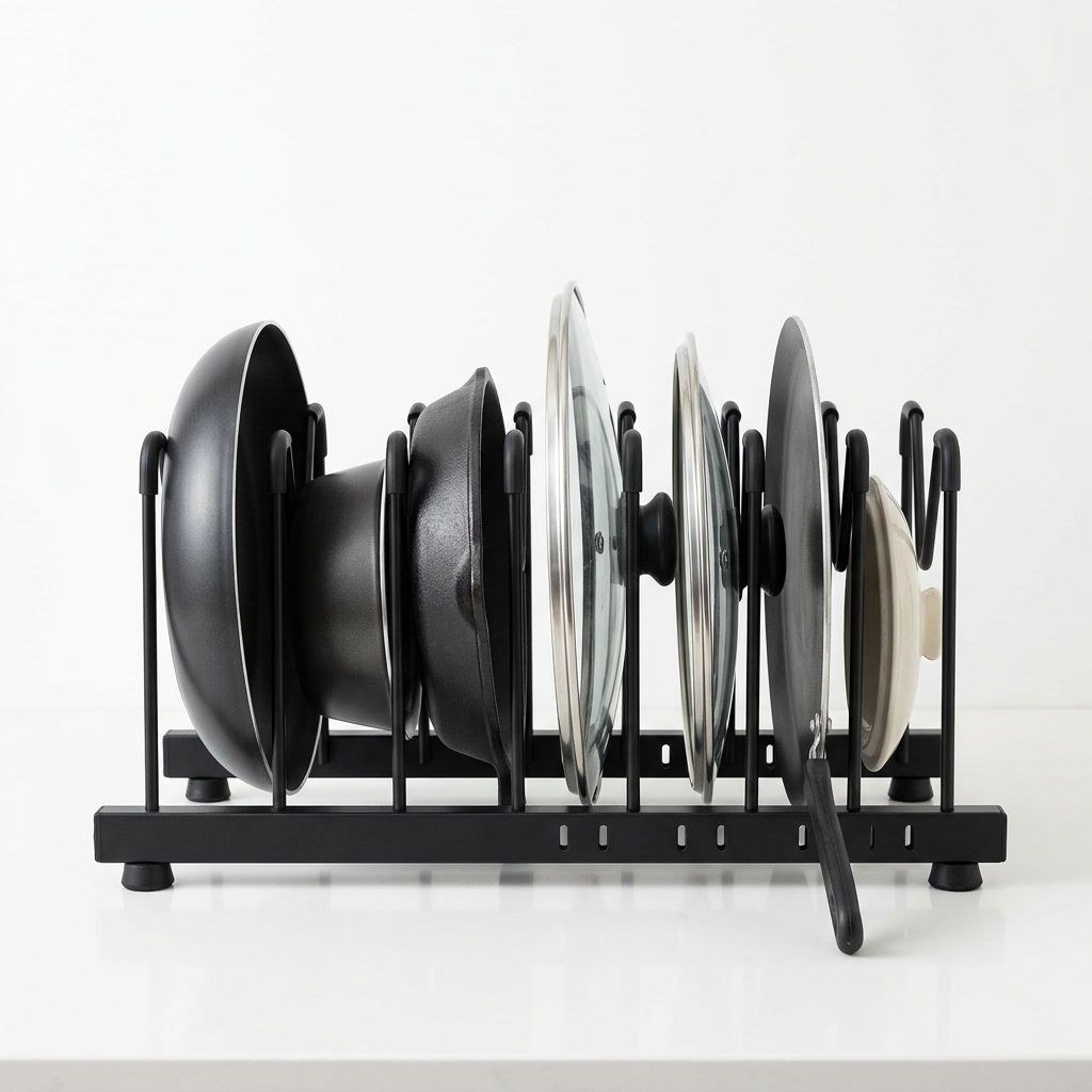 Tawa, Pot-Lid & Pan Organizer — 7 Adjustable Slots