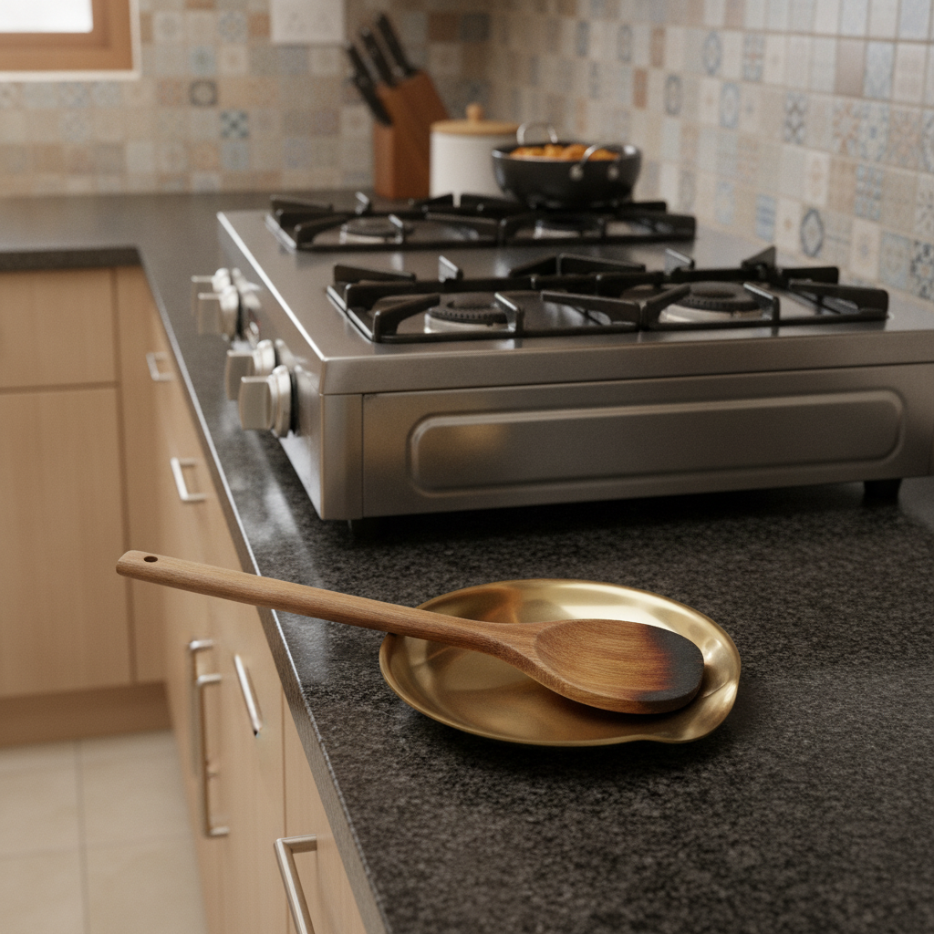Smooth Satin Brass Karchi / Spoon Rest