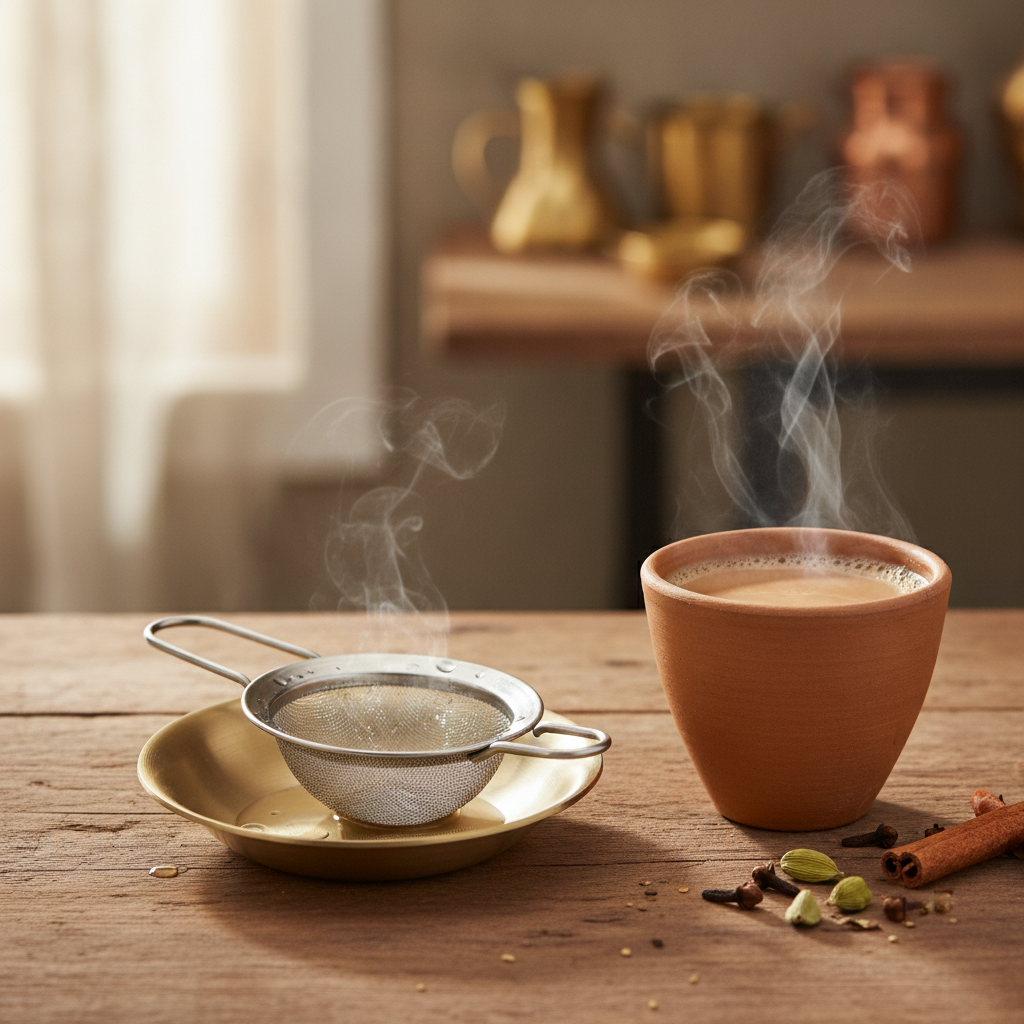 Chai Strainer Drip Cup Tray — Pressed metal · Shallow dish, XANVOR, Moradabad