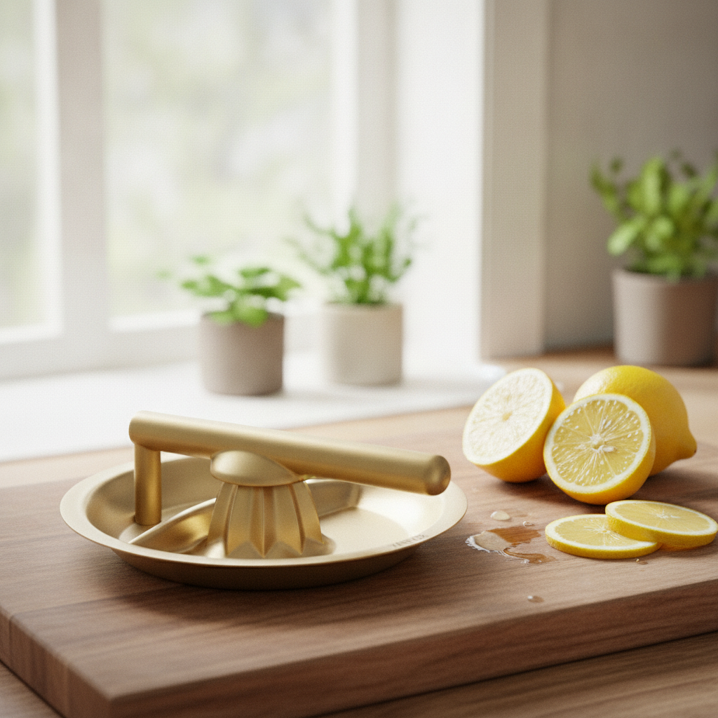 Lemon Squeezer & Seed Rest Dish — Pressed metal · Drain ridge, XANVOR, Moradabad