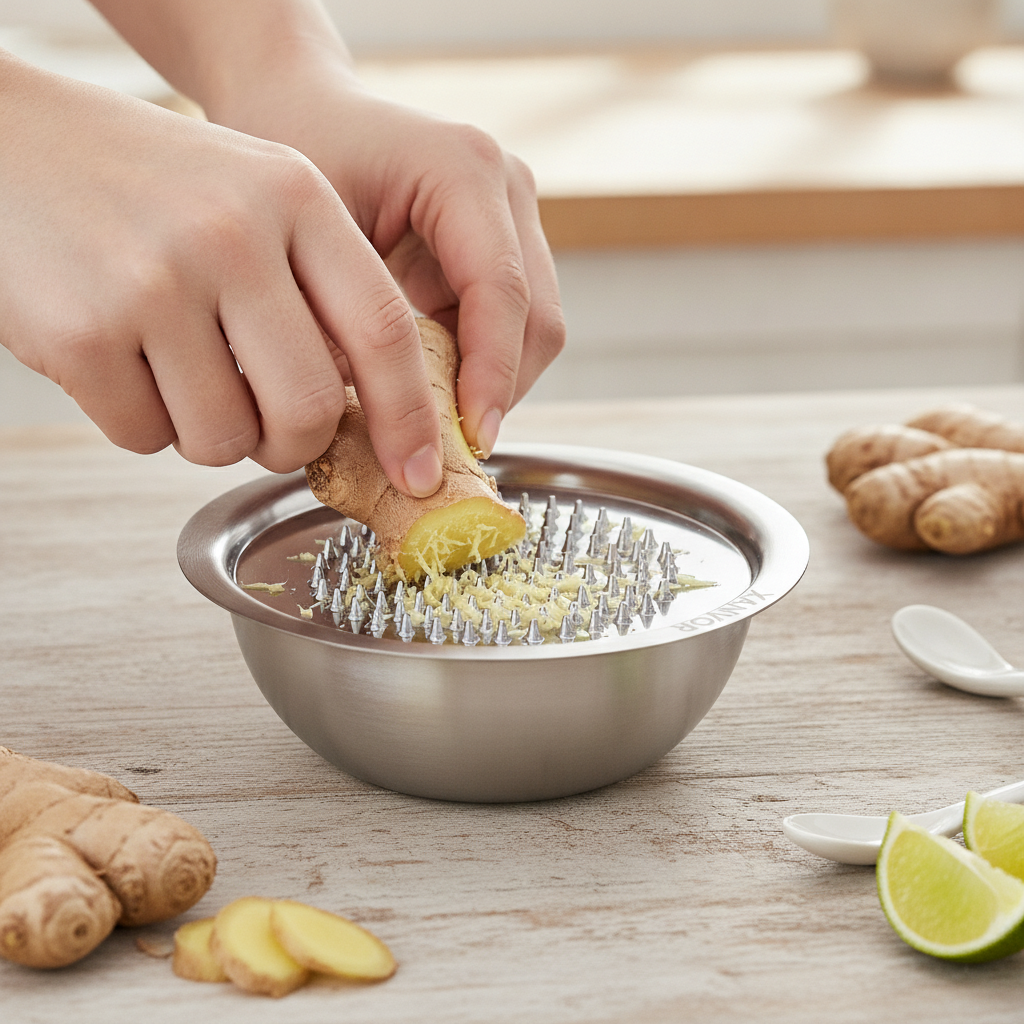 Ginger & Garlic Mini Grater Dish — SS punched · Dish border, XANVOR, Moradabad