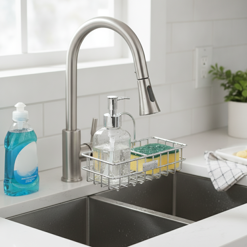 Faucet Soap Bottle & Sponge Caddy — MS wire · Dual bay, XANVOR, Moradabad