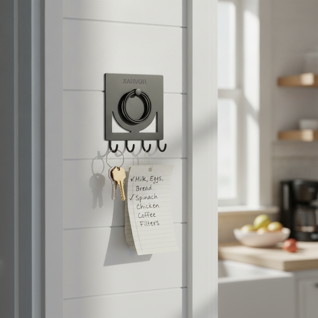 Key & Grocery List Wall Hook — Sheet + 4 hooks + clip, XANVOR, Moradabad